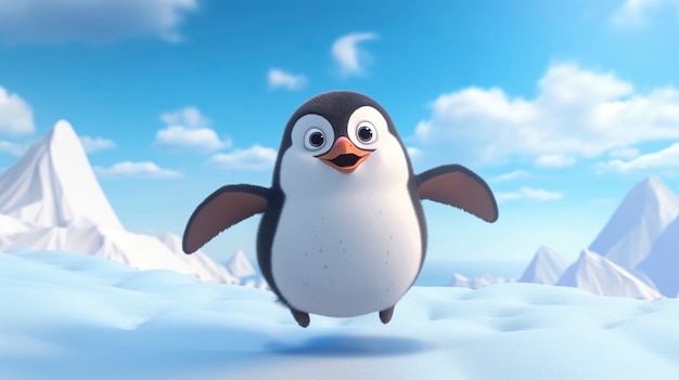 Cute cartoony  penguin in nature