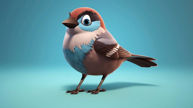 Free photo cute cartoony sparrow in studio