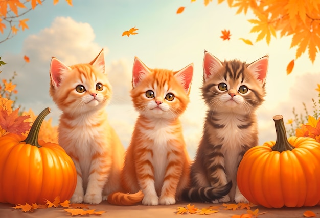 Free Photo cute cat during autumn season