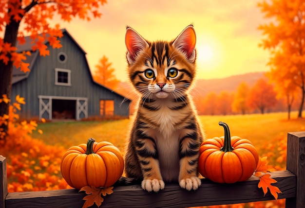 Cute cat during autumn season