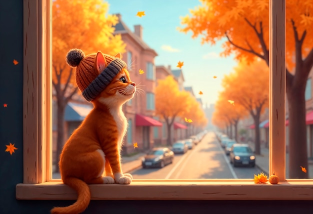 Free Photo cute cat during autumn season