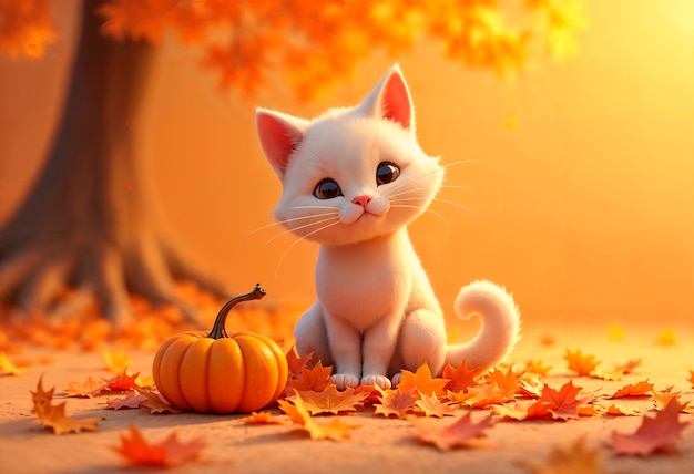 Free Photo cute cat during autumn season