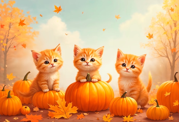 Cute cat during autumn season