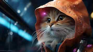 Free photo cute cat in scifi space wallpaper