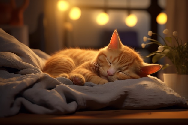 Free photo cute cat sleeping indoors