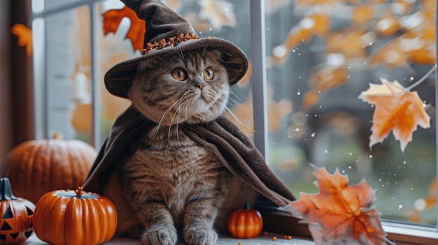 Free photo cute cat wearing halloween costume