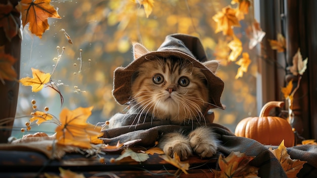 Cute cat wearing halloween costume