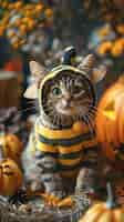 Free photo cute cat wearing halloween costume