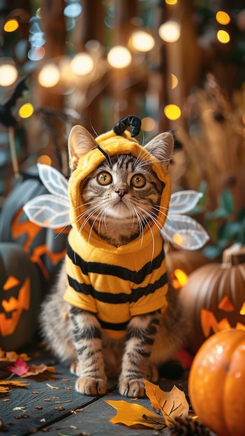 Free photo cute cat wearing halloween costume