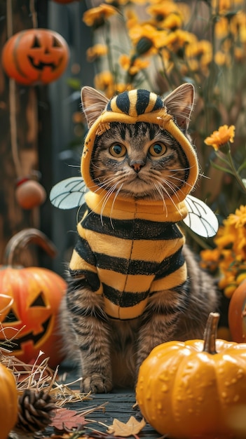 Free photo cute cat wearing halloween costume