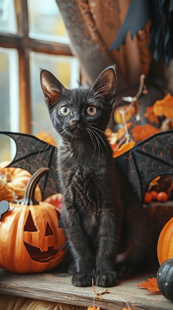 Free Photo cute cat wearing halloween costume