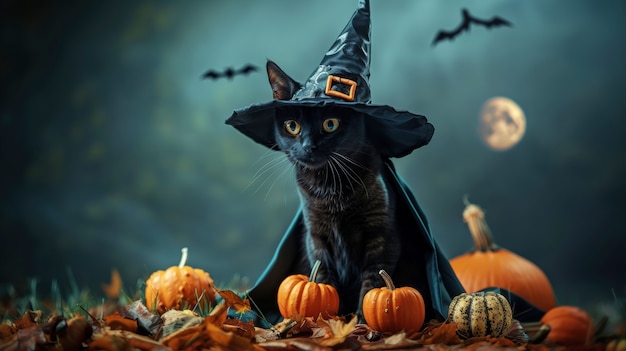 Free Photo cute cat wearing halloween costume