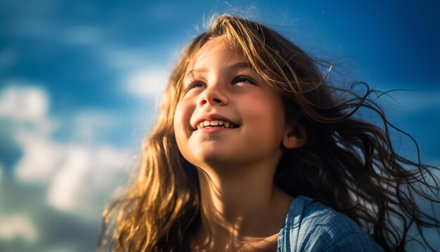 Cute Caucasian girl enjoys carefree summer fun generated by AI