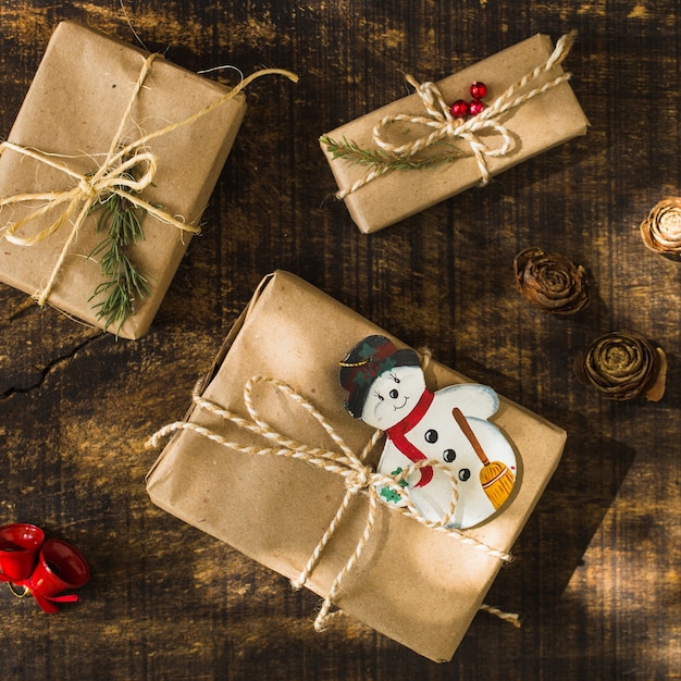 Free photo cute christmas presents on table