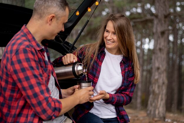 Cute couple having a coffee together