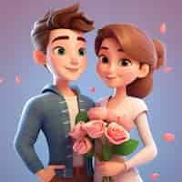 Free photo cute couple with flowers