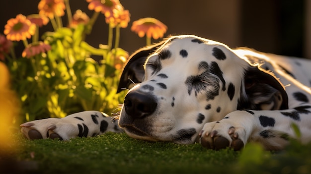 Free Photo cute dog sleeping ai generated