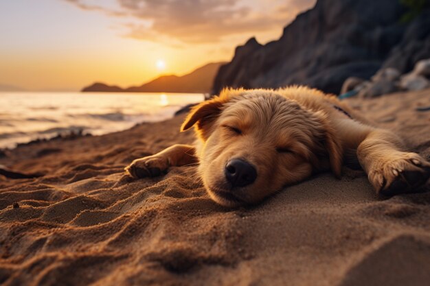 Free Photo cute dog sleeping ai generated