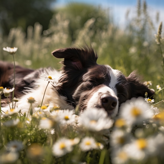 Free photo cute dog sleeping ai generated