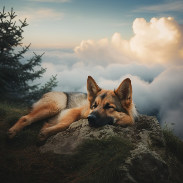 Free Photo cute dog sleeping ai generated