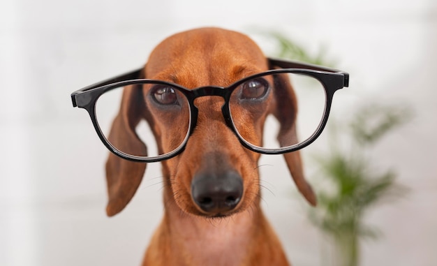 Free Photo cute dog wearing glasses