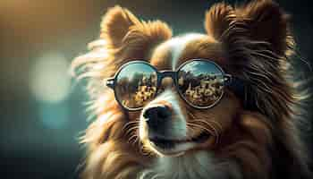 Free photo cute dog with sunglasses posing for portrait generative ai