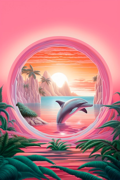 Free photo cute dolphin in dream like environment