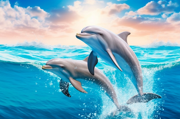 Cute dolphins jumping from water