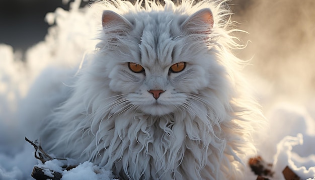 Free Photo cute domestic cat sitting in snow staring at camera playfully generated by artificial intelligence