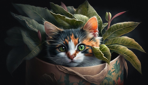 Free photo cute domestic kitten sitting on a leaf generative ai