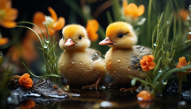 Free Photo cute duckling in the grass a small young animal beauty generated by artificial intelligence