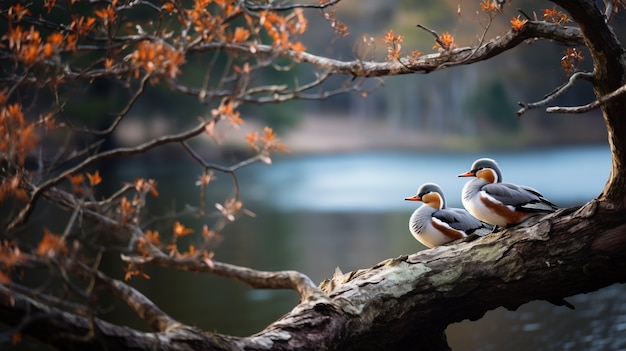 Cute ducks living in nature