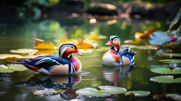 Cute ducks living in nature