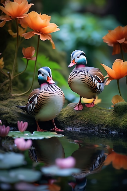 Cute ducks living in nature