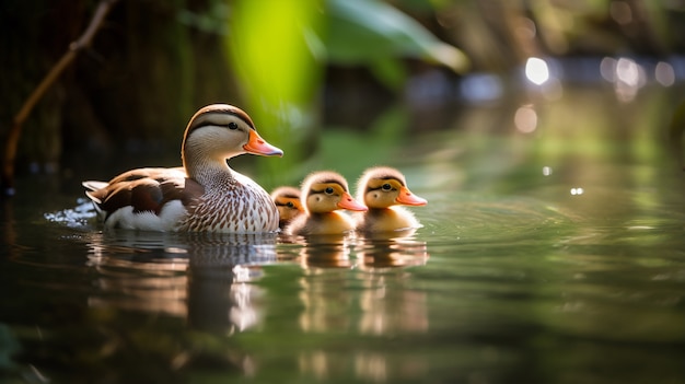 Free photo cute ducks living in nature