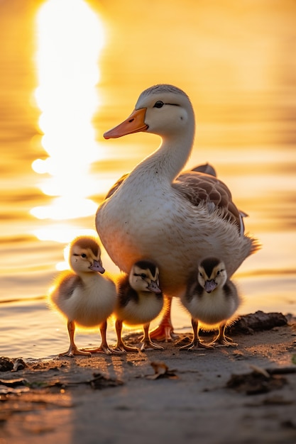 Free photo cute ducks living in nature