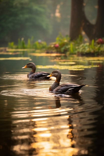 Free Photo cute ducks living in nature