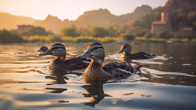 Free Photo cute ducks living in nature