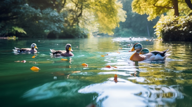 Free Photo cute ducks living in nature