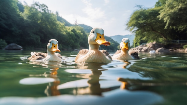 Cute ducks living in nature