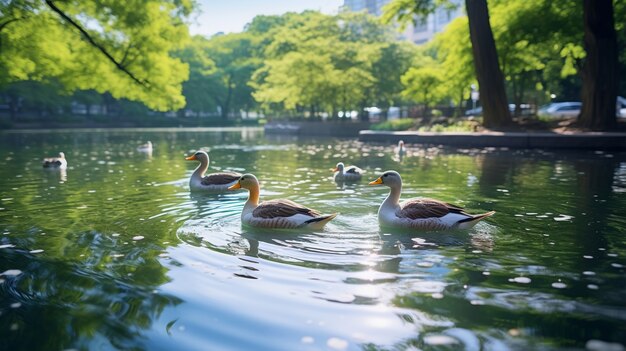 Cute ducks living in nature