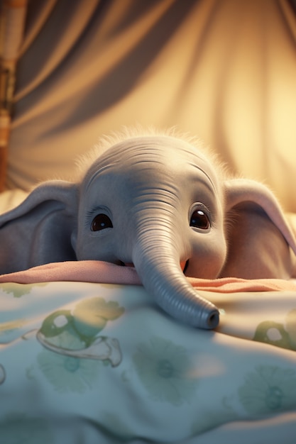 Free photo cute elephant in bed