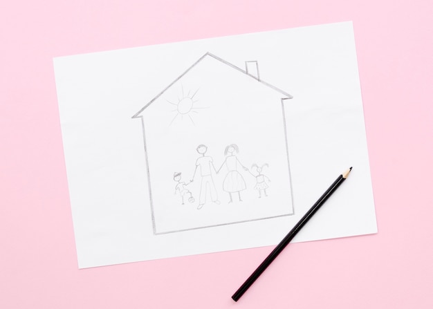 Free Photo cute family concept drawing on pink background