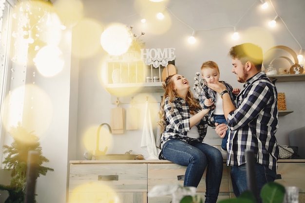 Cute family have fun in the kitchen