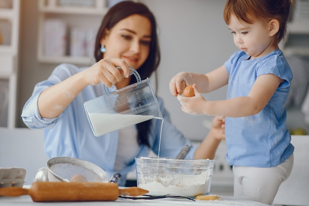 Cute family prepare the breakfest in a kitchen