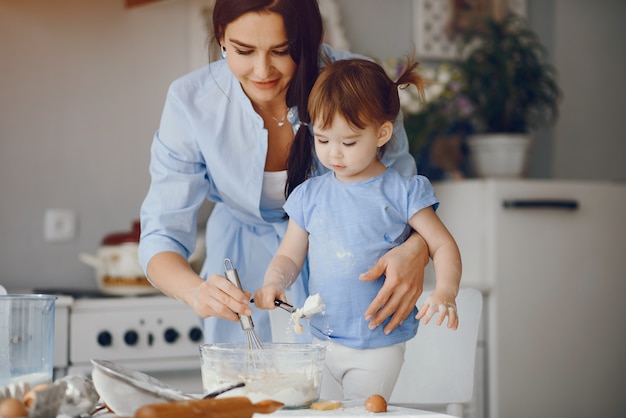 Cute family prepare the breakfest in a kitchen