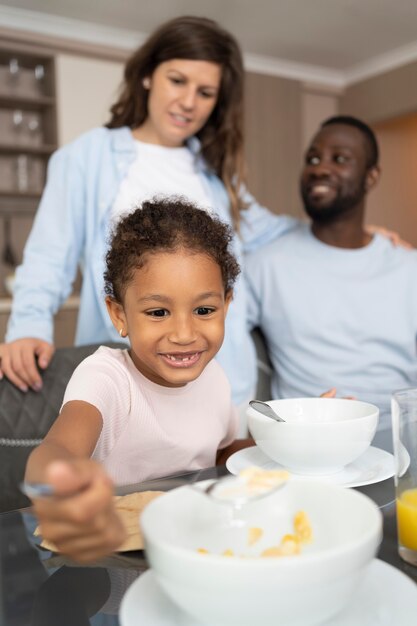 Cute family spending time together in the kitchen