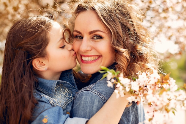 Cute family in a spring park