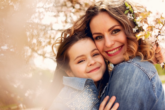 Cute family in a spring park