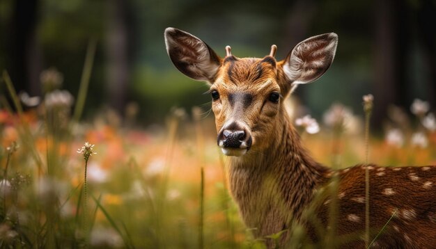 Cute fawn grazing in green meadow generated by AI